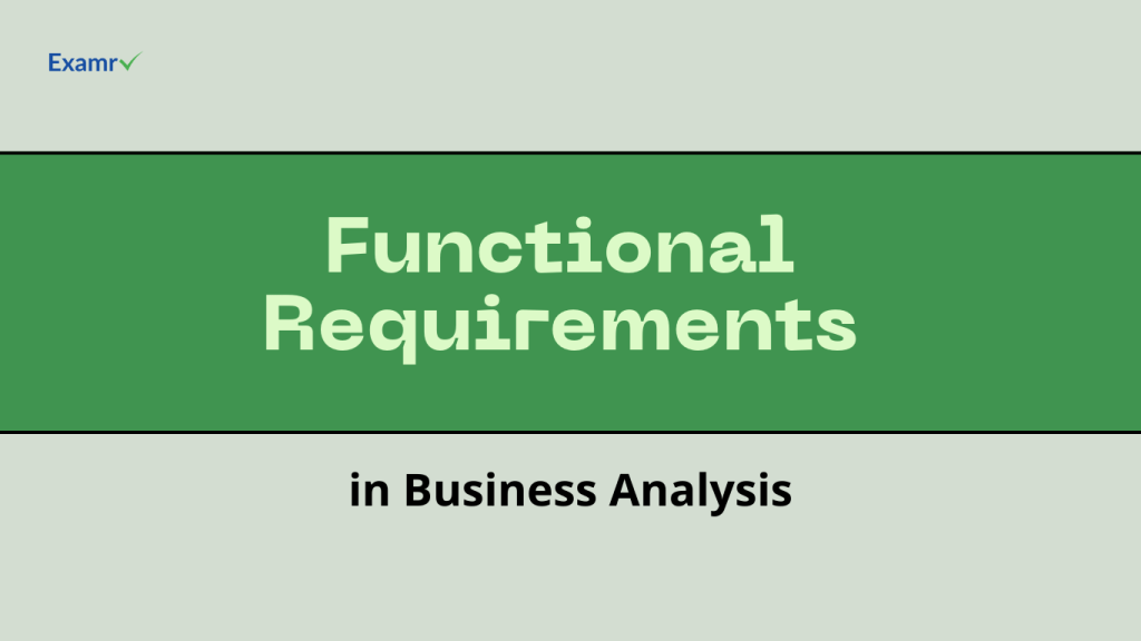 Image showing the title 'Functional Requirements in Business Analysis' with abstract design elements in the background